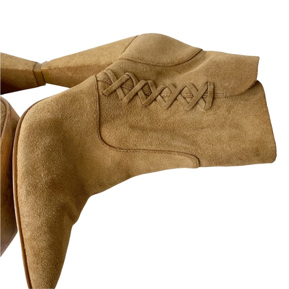 Zara Woman Suede Leather Lace Up Pointy Toe Heeled Booties Tan Cognac Size 39/9 - Picture 5 of 16